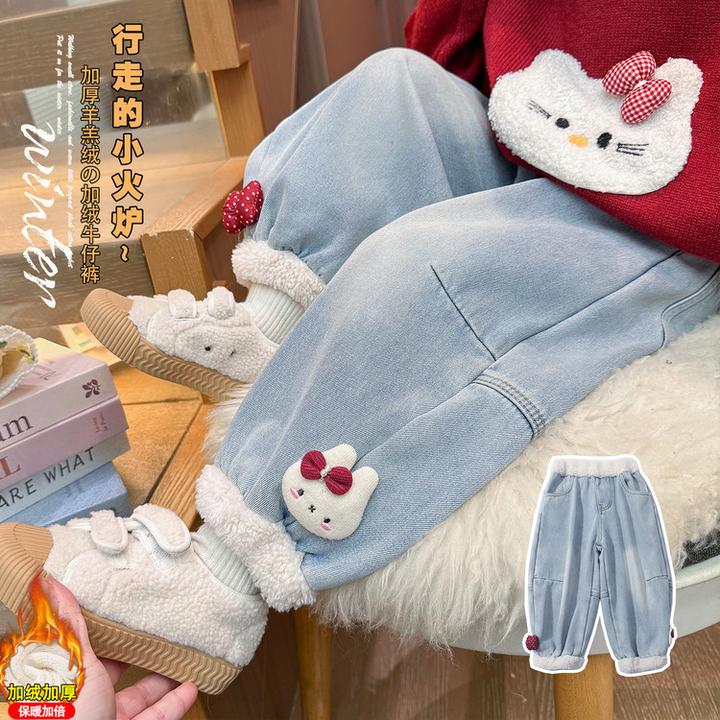 女童冬季牛仔裤宝宝加绒加厚新款外穿长裤宝宝一条过冬裤子秋冬