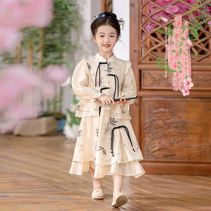 女童春款旗袍25款运动模特演出透气春秋甜美公主走秀显瘦唐装古风