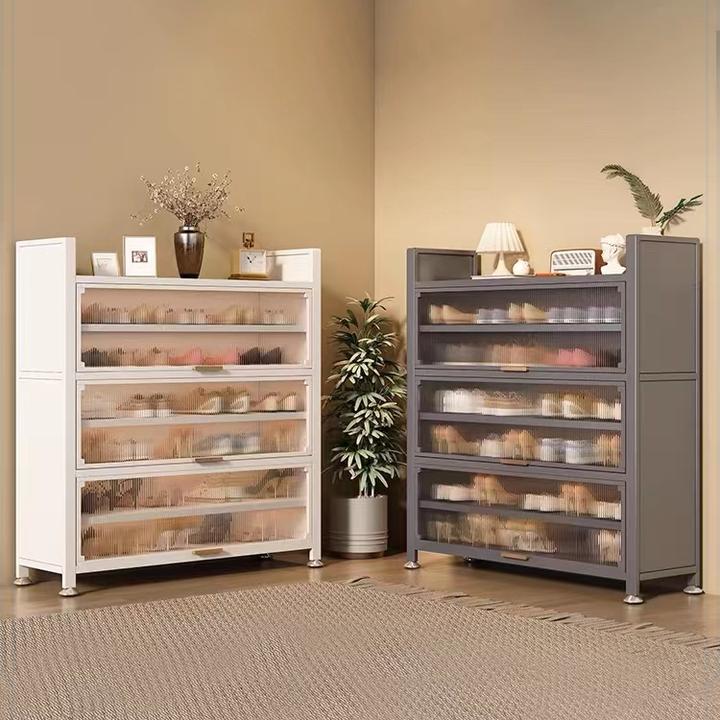 钢制家用鞋柜铁艺玄关落地鞋架子多层家用一体入户靠墙客厅防尘