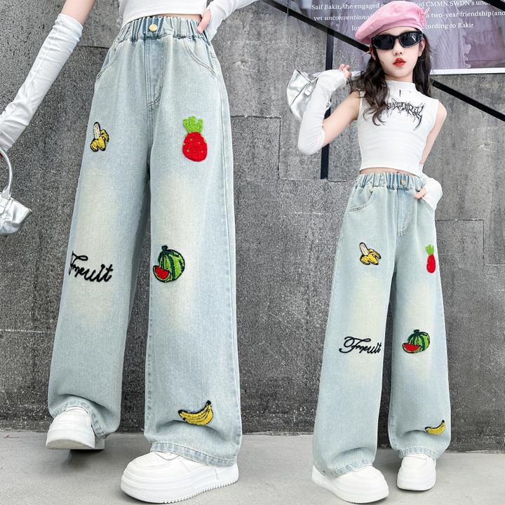 女童牛仔裤春秋款2025新款儿童洋气时髦中大童休闲直筒阔腿裤子潮