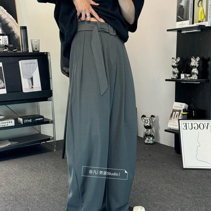 非凡 - 夏季 时尚潮流百搭宽松阔腿腰带设计西裤休闲裤弯刀裤2532