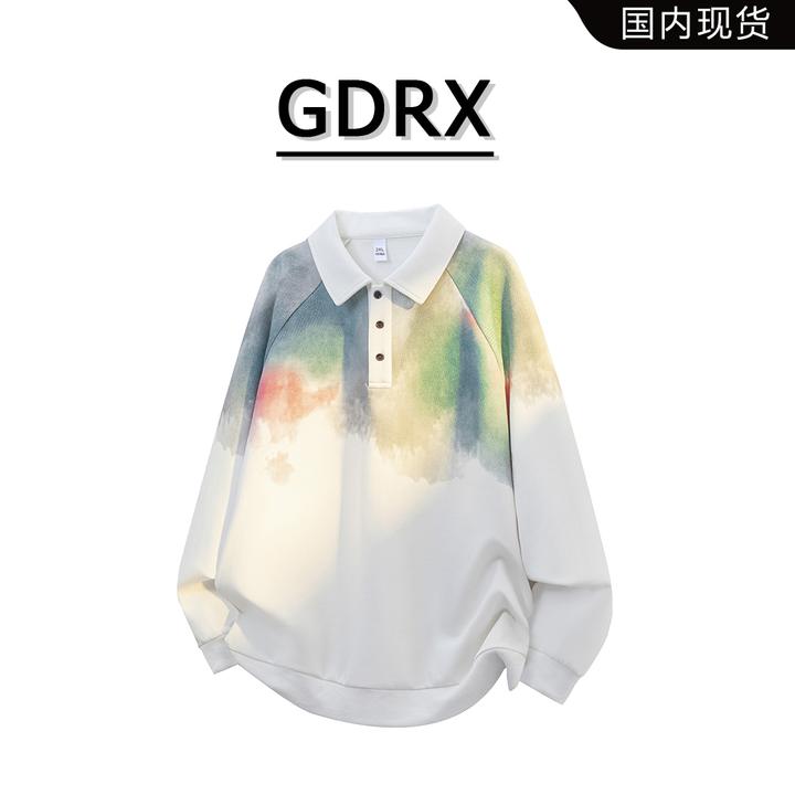 GDRX美式复古潮牌扎染卫衣男款2025秋季新款印花宽松百搭长袖上衣