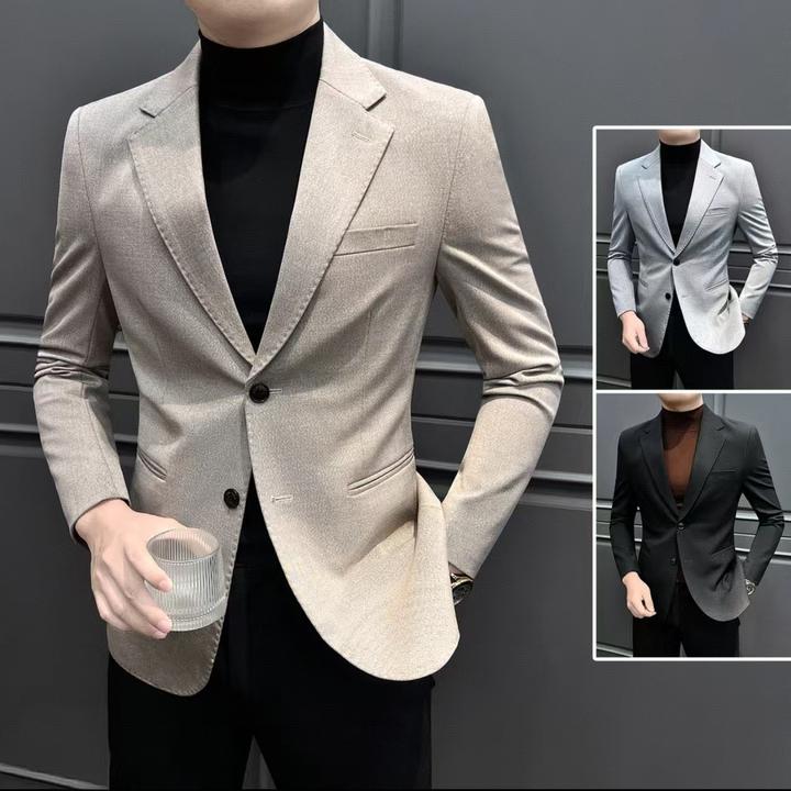 银丝休闲西服外套男款痞帅高级感爆款2025新款平驳领时髦男士西装