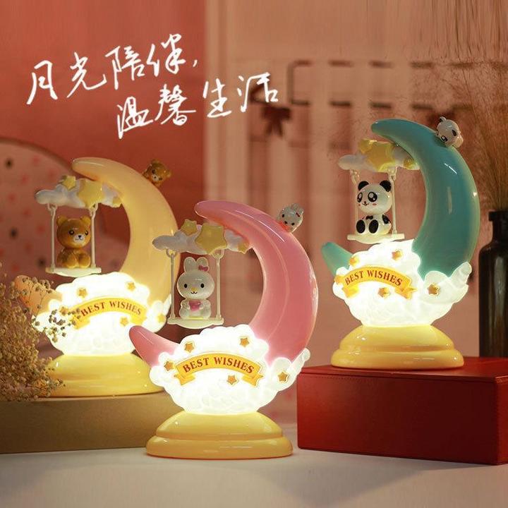 卡通月亮小夜灯秋千喂奶插电台灯儿童温馨浪漫卧室氛围床头灯V317