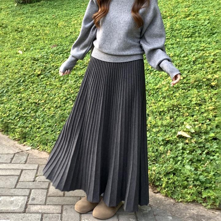 2062慵懒高腰百褶半身裙女秋冬新款大码胖mm遮胯显瘦百搭A字裙子