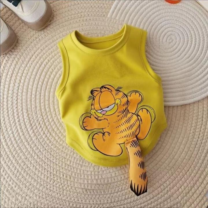 狗狗衣服夏季可爱卡通咖啡猫图立体尾巴背心博美约克夏小型犬背心