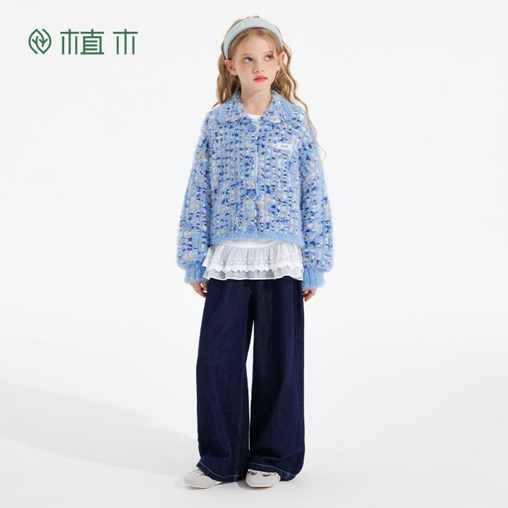植木童装毛衣2025秋新中大童针织开衫上衣女童毛衣儿童中大童