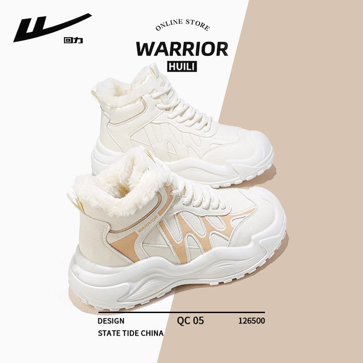 Warrior/回力加绒加厚雪地靴女2025冬季保暖短靴子百搭运动鞋棉鞋