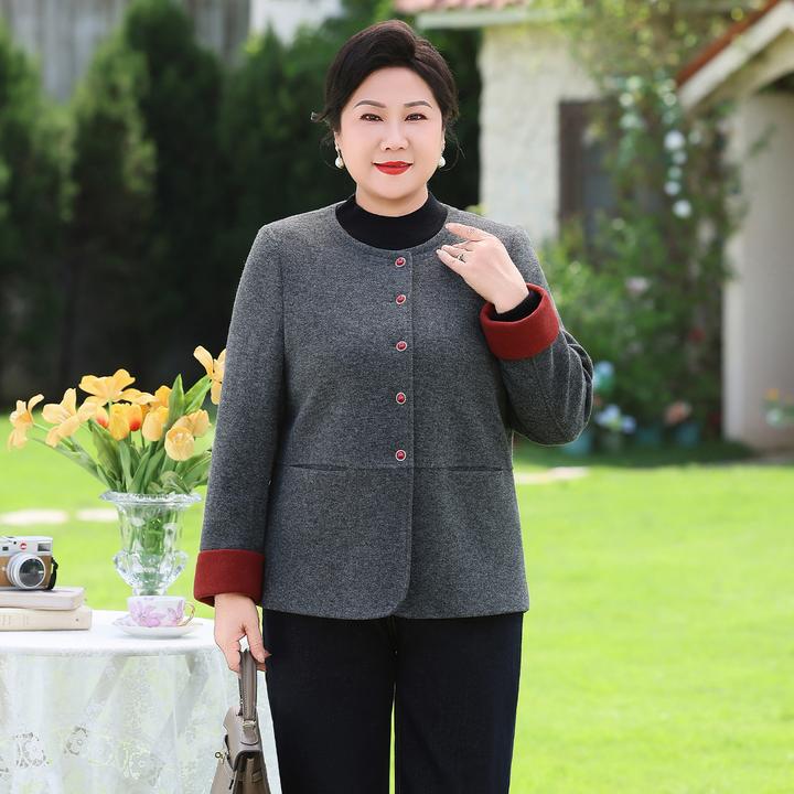 中年妈妈毛呢外套女大码2025秋装新款胖妈妈时尚洋气减龄开衫上衣