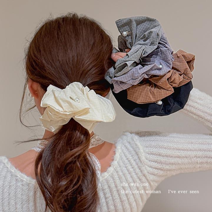 简约气质格子大肠发圈超大丸子头发绳女扎头发橡皮筋头绳头花