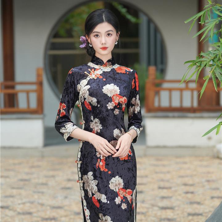 复古改良2025旗袍中式春秋新款气质年轻长款日常显瘦修身连衣裙