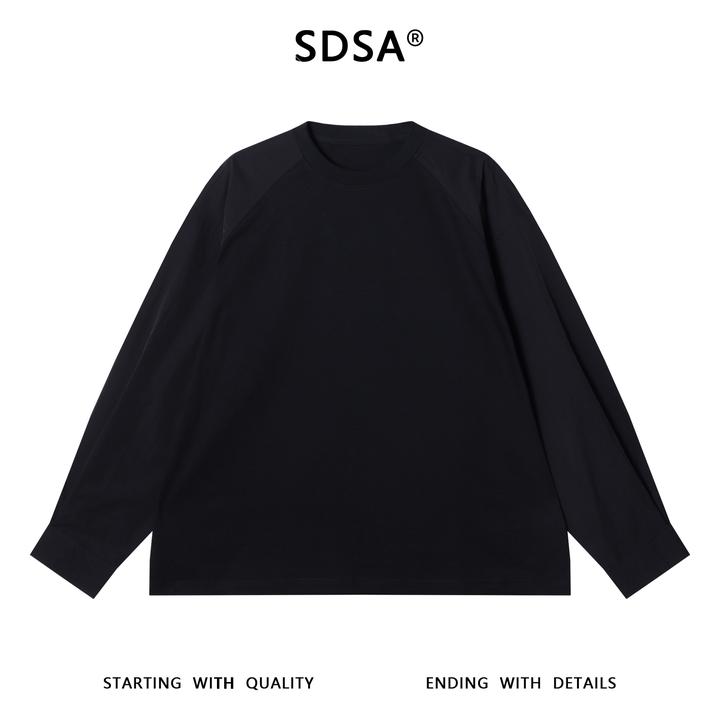 SDSA男士秋冬新款痞帅男装韩版纯色拼接圆领长袖T恤百搭时尚上衣