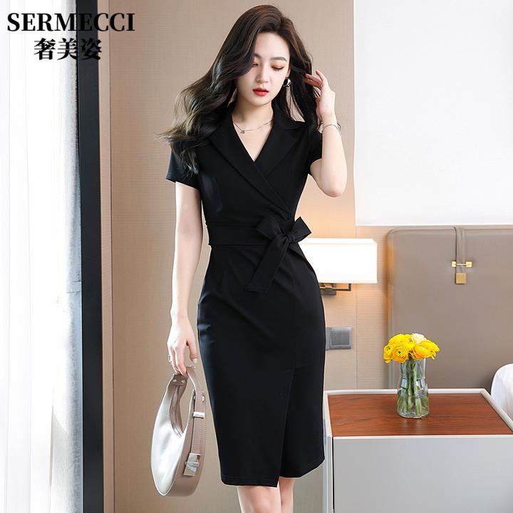 西装领连衣裙女收腰显瘦裙子职业装通勤气质职场轻熟风高端夏新款