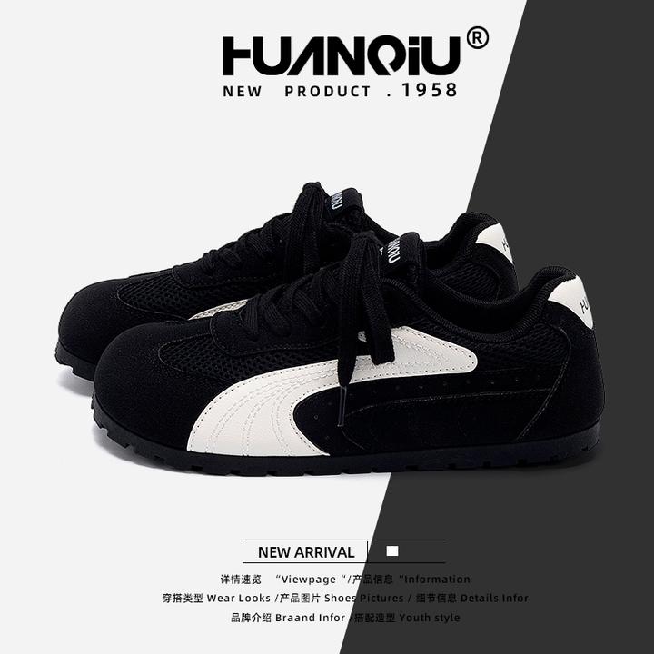 HUANQIU/环球女鞋网面运动赛车鞋2025秋季新款透气百搭平底德训鞋