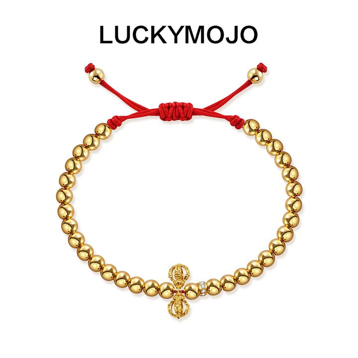 LUCKYMOJO 925银锦纶手链 新年礼物串珠男女通用时尚金色编织手绳