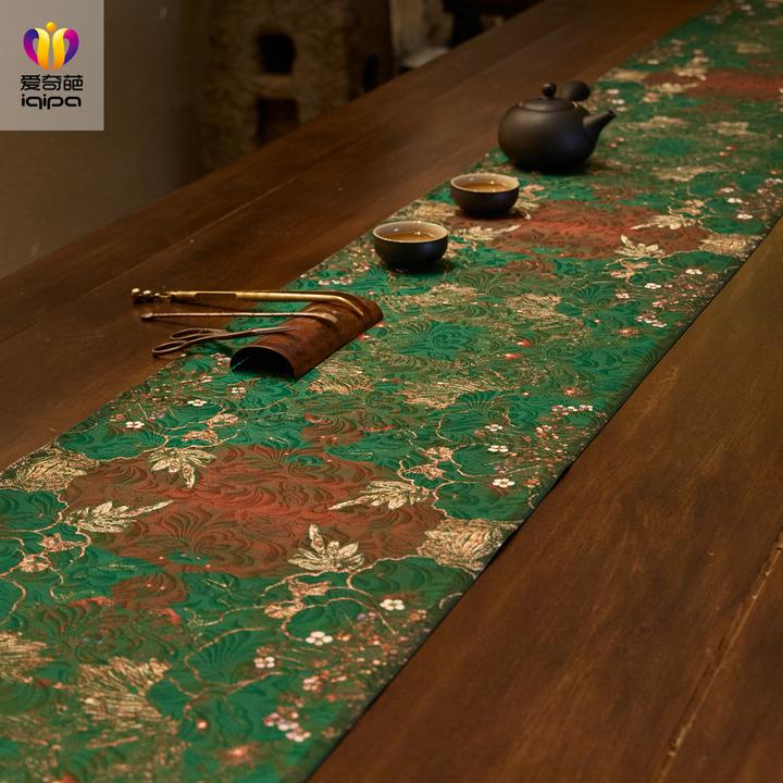 爱奇葩设计金绣浮香桌旗轻奢高端茶桌垫布茶席茶几长条茶席垫桌布