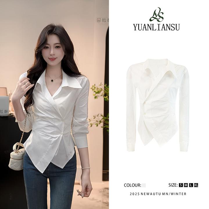 【小栀月】2025春新款法式设计感不规则小众衬衫