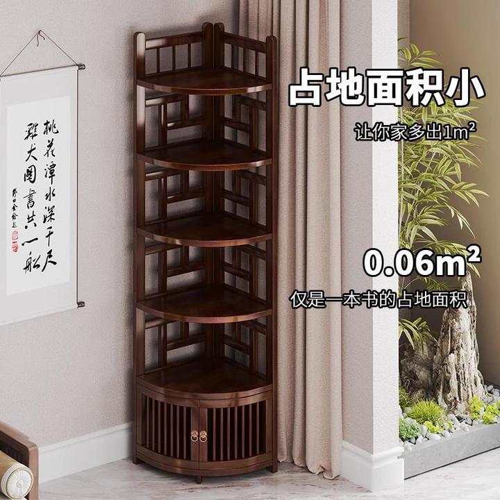 实木中式转角置物架客厅茶柜茶叶架多层省空间书架子展示柜博古架