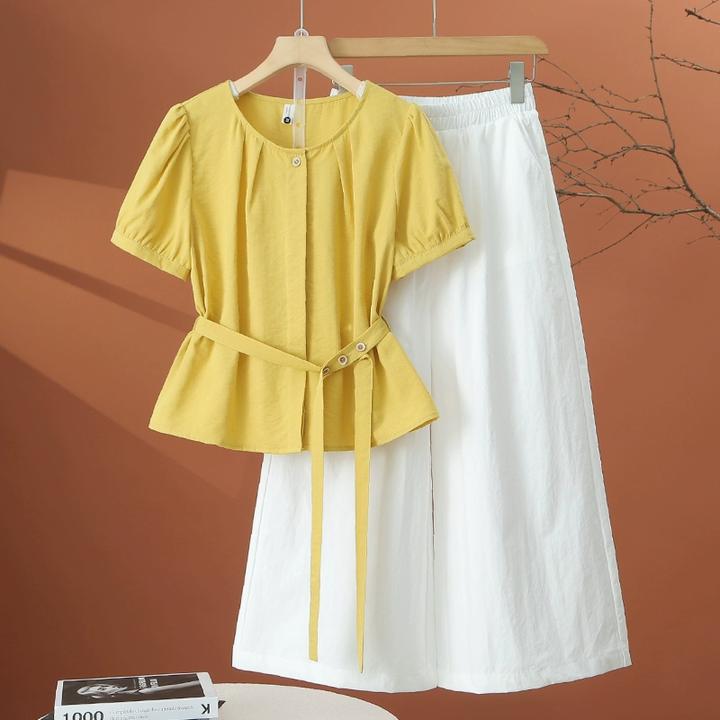 拉夏贝尔时尚套装女夏季薄款2025年新款洋气衬衫阔腿裤女士两件套