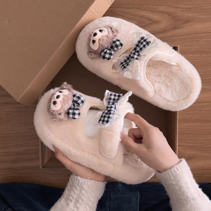 卡通可爱厚底毛毛棉拖鞋女外穿2025秋冬季新款增高居家包头半拖鞋