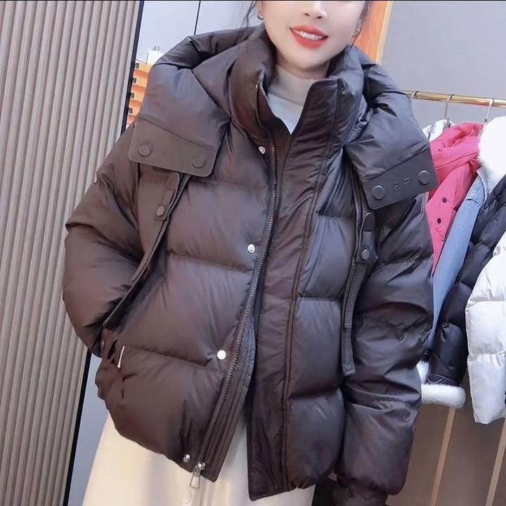 时尚连帽羽绒服2025新款加厚冬季小个子短款鸭绒宽松保暖外套纯色