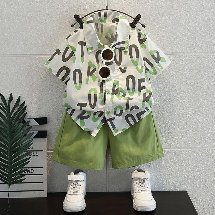 男童夏装套装宝宝短袖短裤衣服2025新款痞帅小儿童夏季衬衫两件套