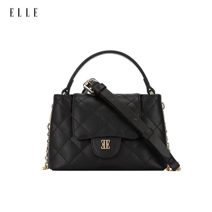 ELLE25秋冬新款限定经典斜挎包复古风小众红色菱格纹女包25456