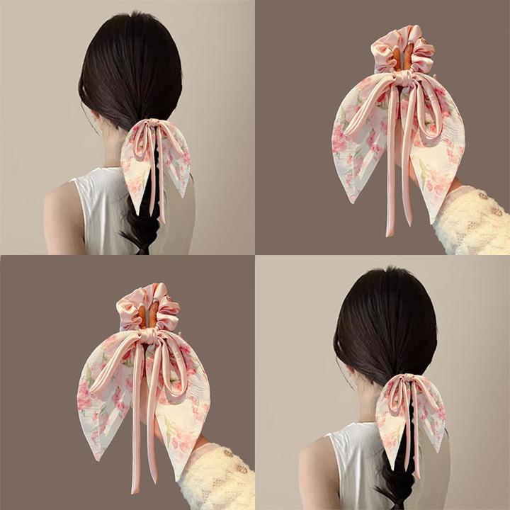 桃花蝴蝶~高级感大肠发圈仙女扎头发头绳发带小丝巾超仙飘带头饰