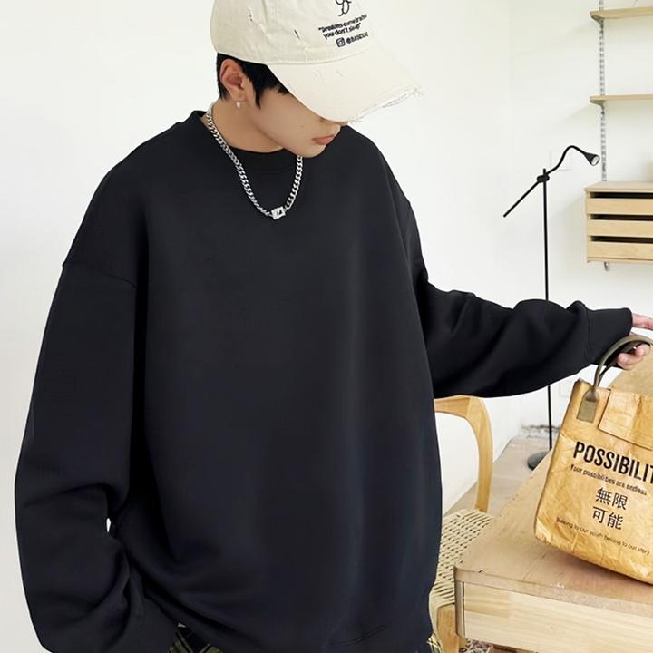 【重磅400G面料】男士纯色韩版宽松秋冬季圆领卫衣百搭休闲运动上衣
