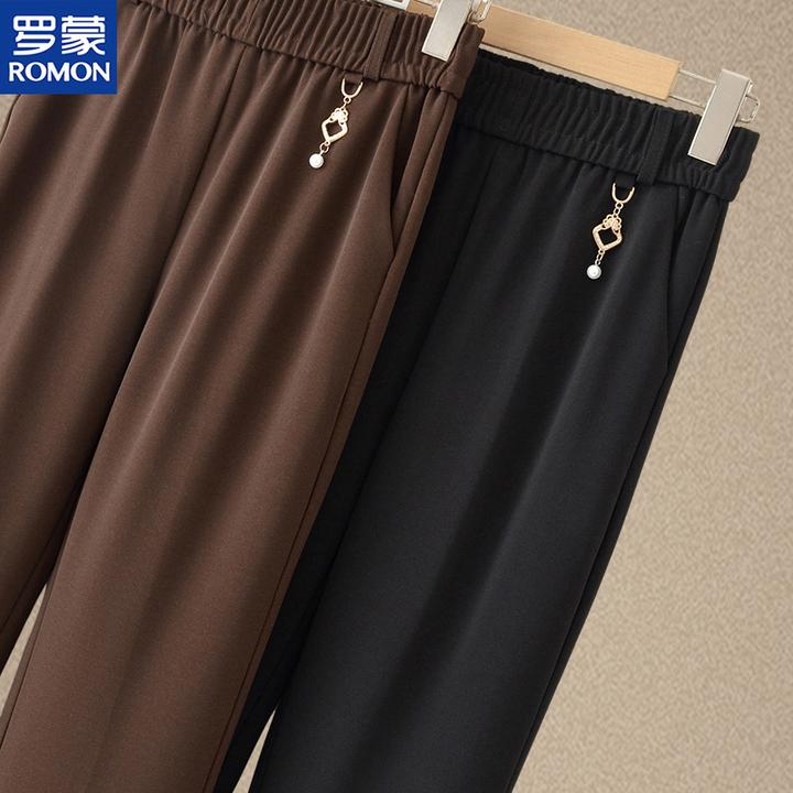 罗蒙品牌2025春秋季新款休闲裤中老年人毛呢直筒女裤妈妈秋装长裤