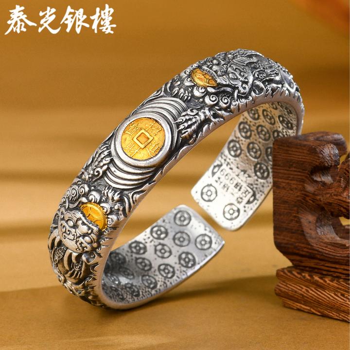 泰光银楼 足银手镯 席跃设计足银999貔貅财财手镯约120克