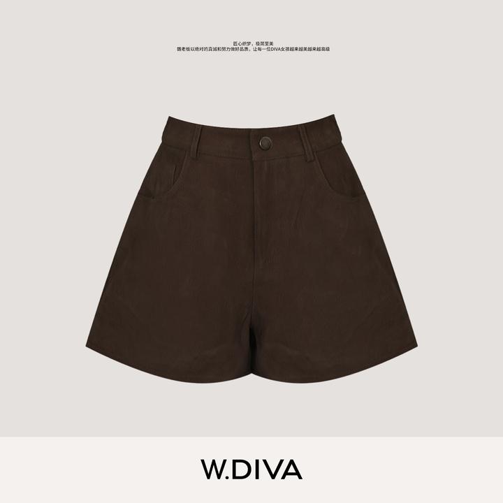 W.Diva【慕斯】双色山羊鹿绒皮阔腿短裤痞帅炸街风女装53K102610