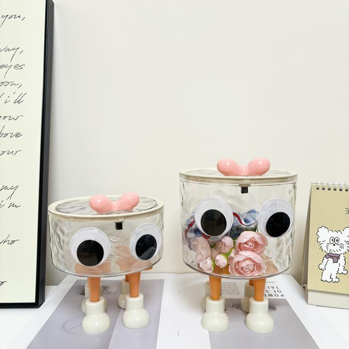 大眼萌收纳盒带盖防尘发饰皮筋头绳发卡发夹桌面整理盒桌面收纳桶