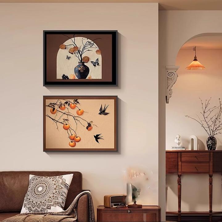 柿柿如意沙发背景墙餐厅墙壁挂画法式复古客厅装饰中古风餐厅