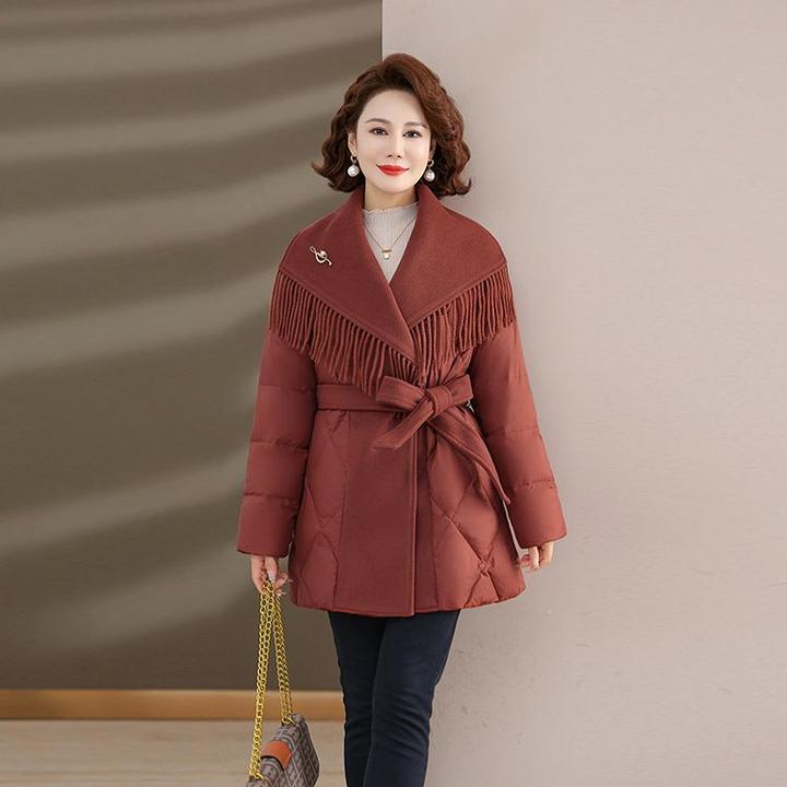 俞兆林大翻领时尚中长款2024冬季新款气质高端小个子外套拼接棉服