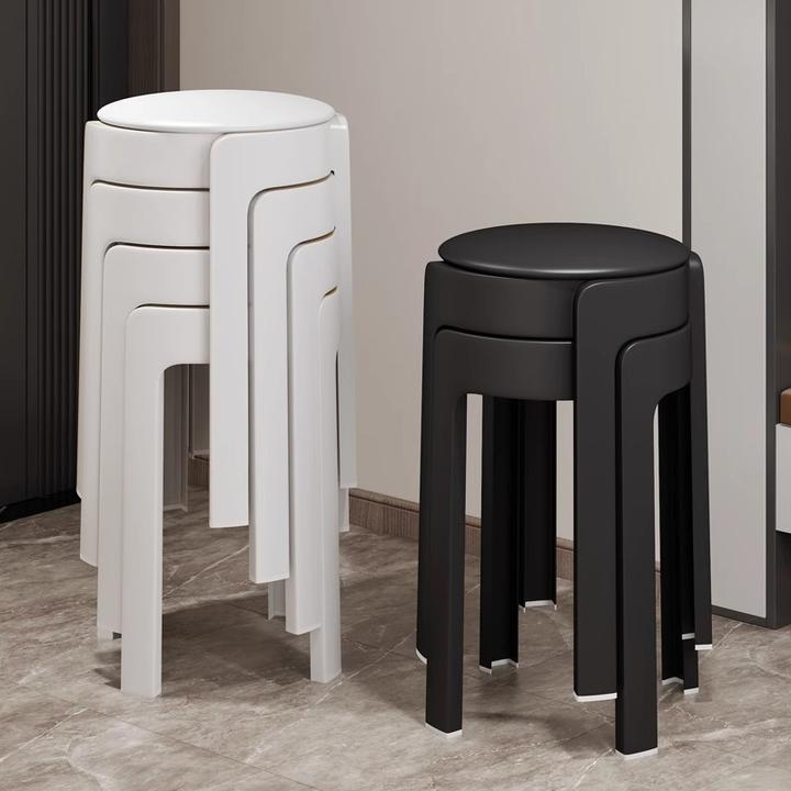 高级感软包凳子家用结实耐用加厚可叠放轻奢塑料高圆旋风独凳备用