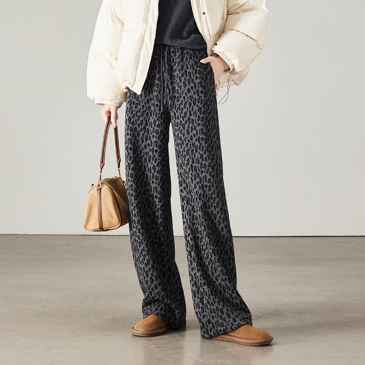 索菲丝尔2025冬季新豹纹高腰宽松百搭显瘦休闲直筒拖地裤女541272