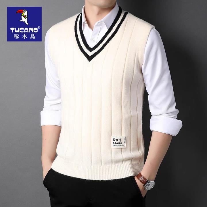 啄木鸟毛衣马甲男士秋冬季无袖宽松外套休闲坎肩痞帅针织衫背心男