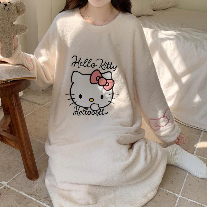 秋冬季睡衣女款爆款2025新款半边绒珊瑚绒加绒加厚保暖家居服睡裙