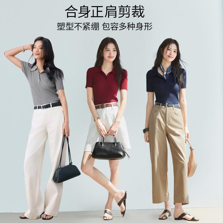 【进口三醋酸】伊芙丽POLO领女2025新款翻领显瘦通勤上衣1G6931941