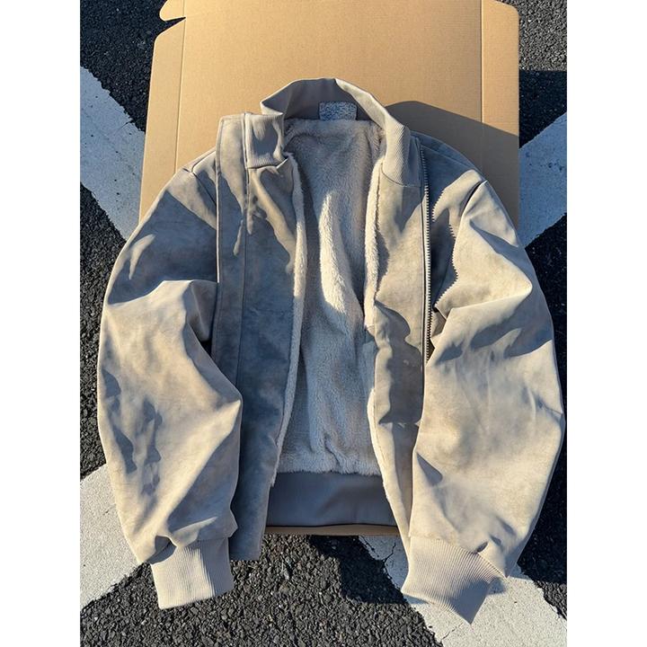 美式立领扎染皮衣棉服男款冬季cleanfit短款棉衣加绒飞行夹克外套