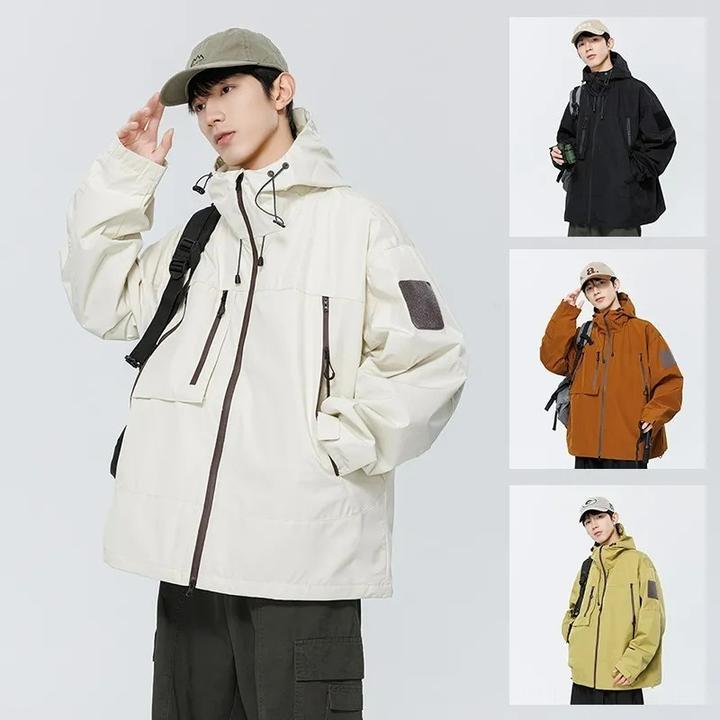 新款情侣户外工装防风防水夹克男女休闲连帽登山服潮牌棉类混纺耐