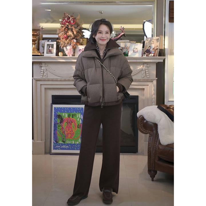 我是摩羯富士山下 90白鹅绒绵羊毛人字纹冬保暖羽绒服