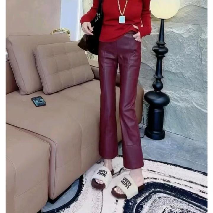 2025春秋新款漆皮皮膜PU皮面料显瘦高腰时尚休闲女裤过年