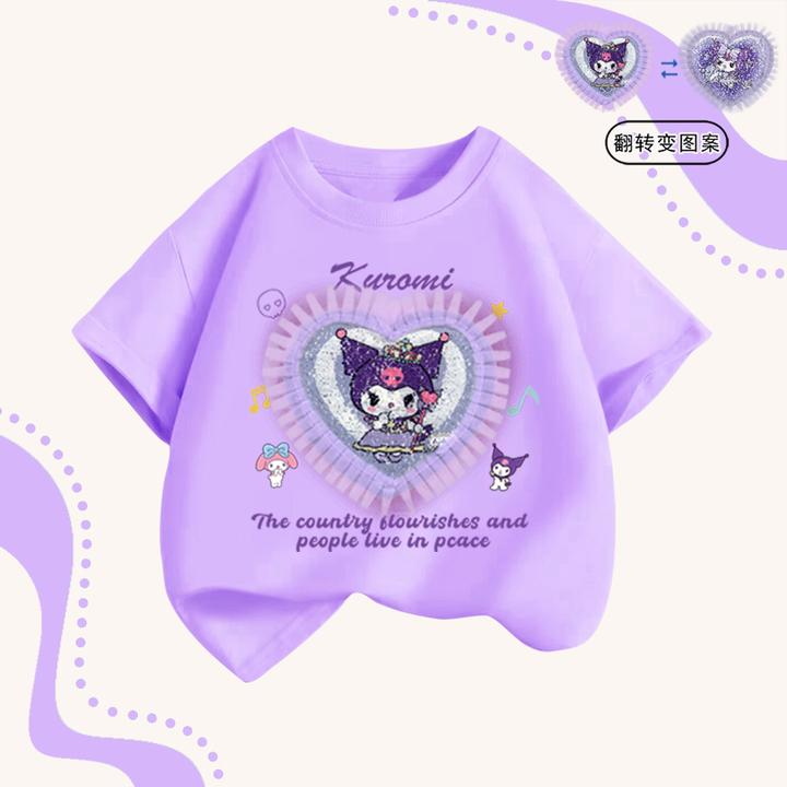 纯棉儿童服装女孩短袖T恤女童夏装宝宝变色亮片库洛米玉桂狗童装