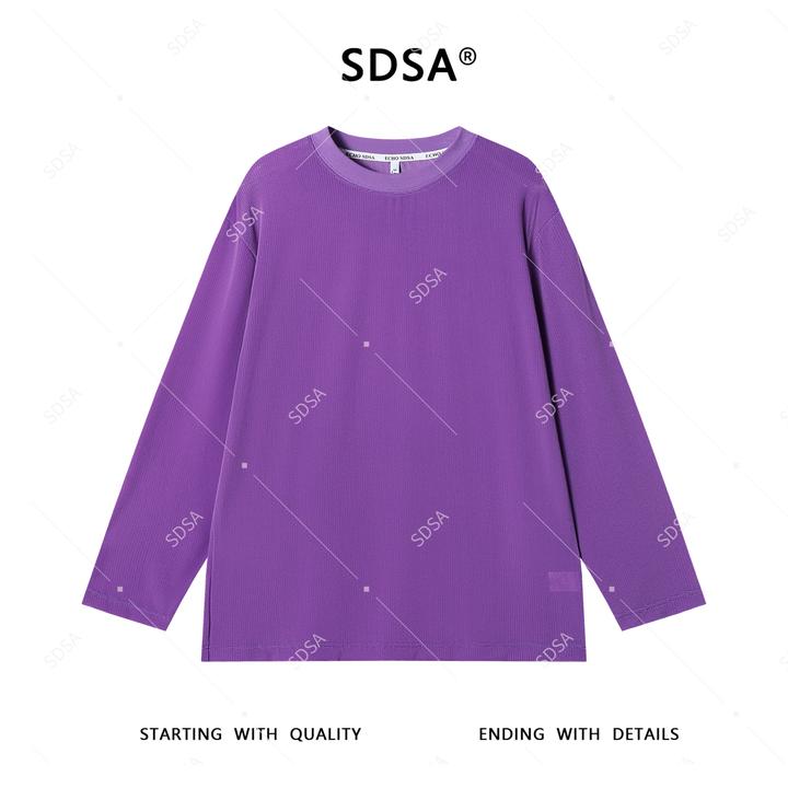 SDSA秋季新款男士痞帅纯色亲肤玉米格设计圆领长袖T恤百搭时尚