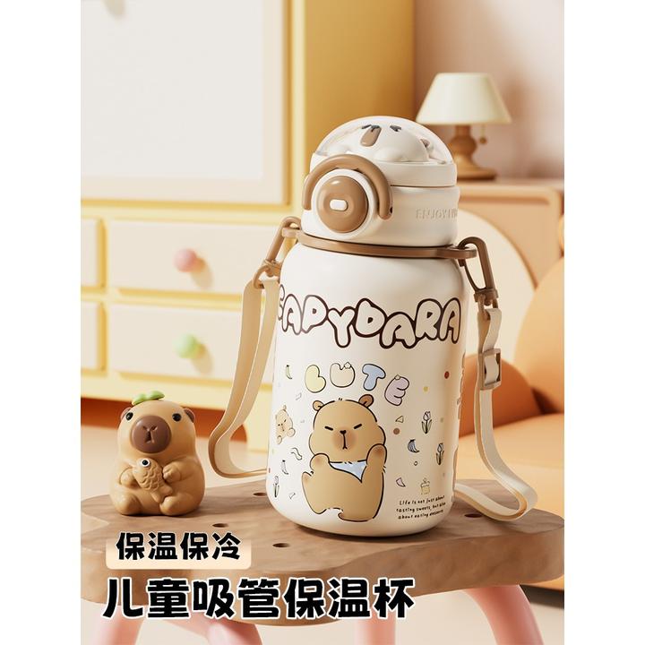 卡皮巴拉儿童保温杯2025新款学生上学专用水壶幼儿园宝宝吸管杯子
