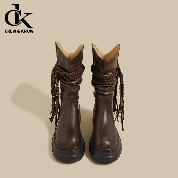 【官网小C&K旗舰店】美拉德靴子！2025秋v口马丁靴复古棕色骑士短靴