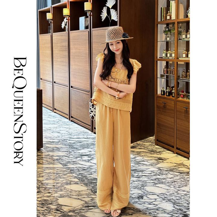 余潇潇【独行主义】时尚刺绣百搭方领小飞袖上衣&宽松休闲裤