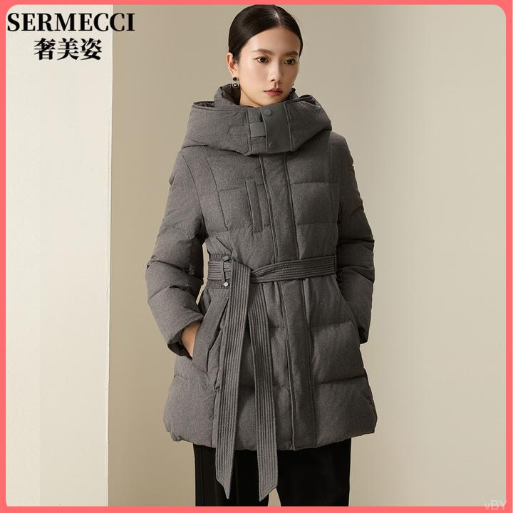 奢美姿羽绒服女中长款防风连帽时髦百搭保暖收腰外套2025冬季新款